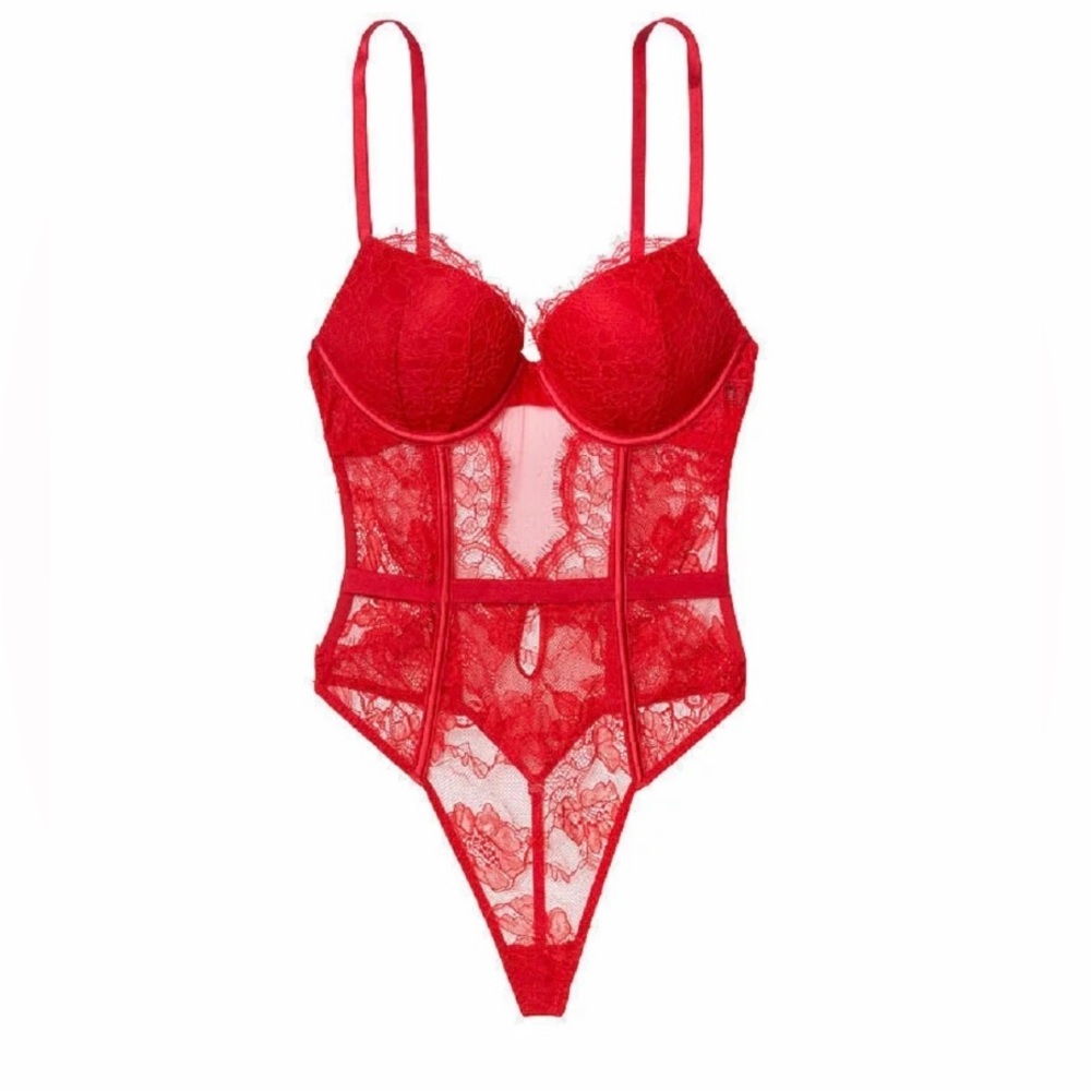 VS push up Very Sexy Bombshell red lace teddy thong size small